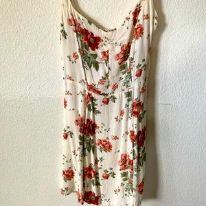 Reformation Cream Floral Mini Dress with Red & Green Print